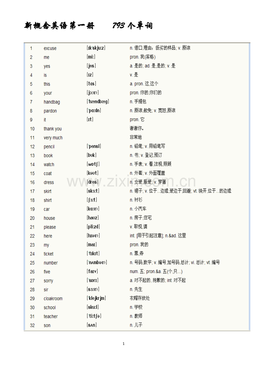 新概念英语第一册单词表(-).docx_第1页