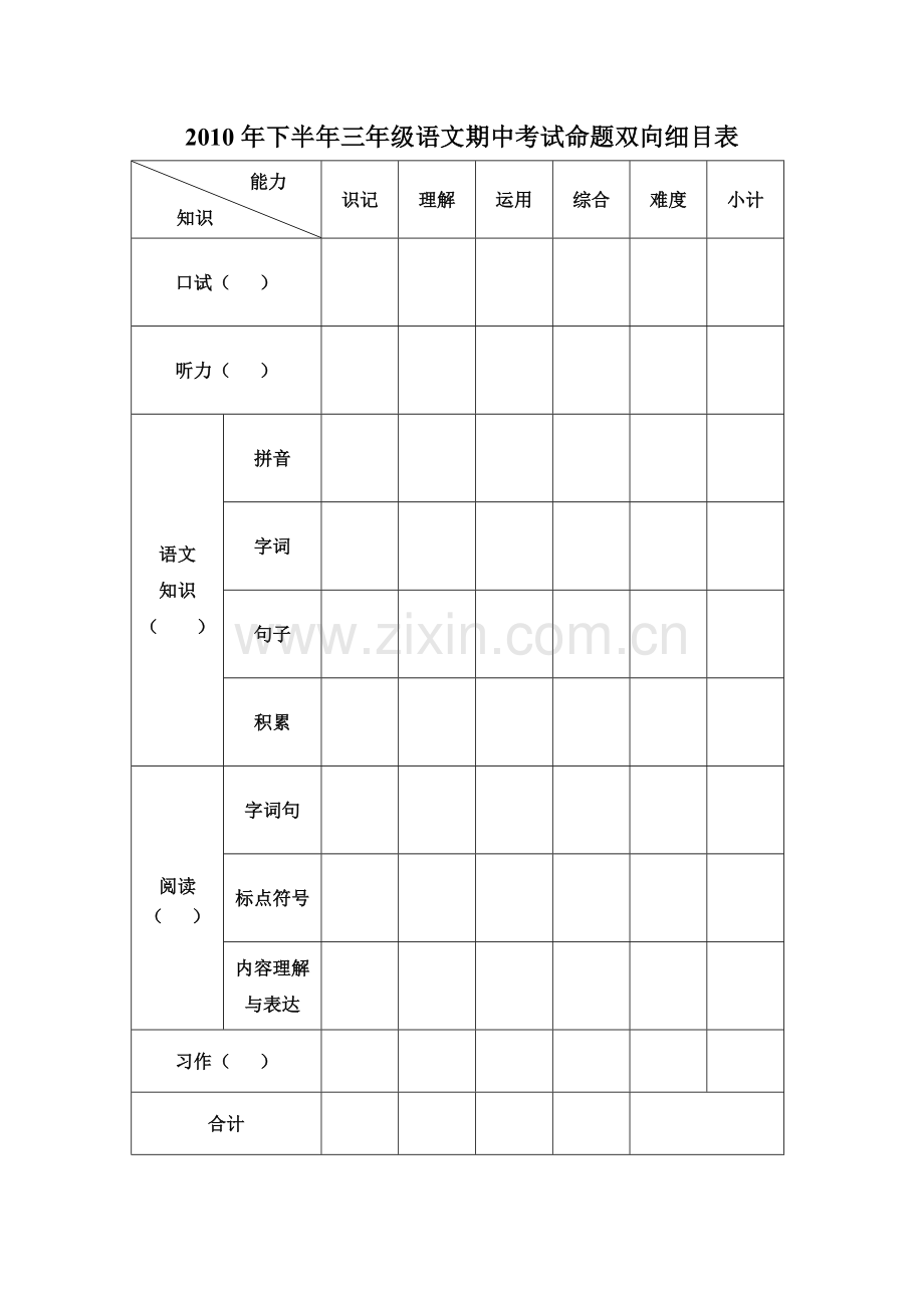 三年级语双向细目表.doc_第1页