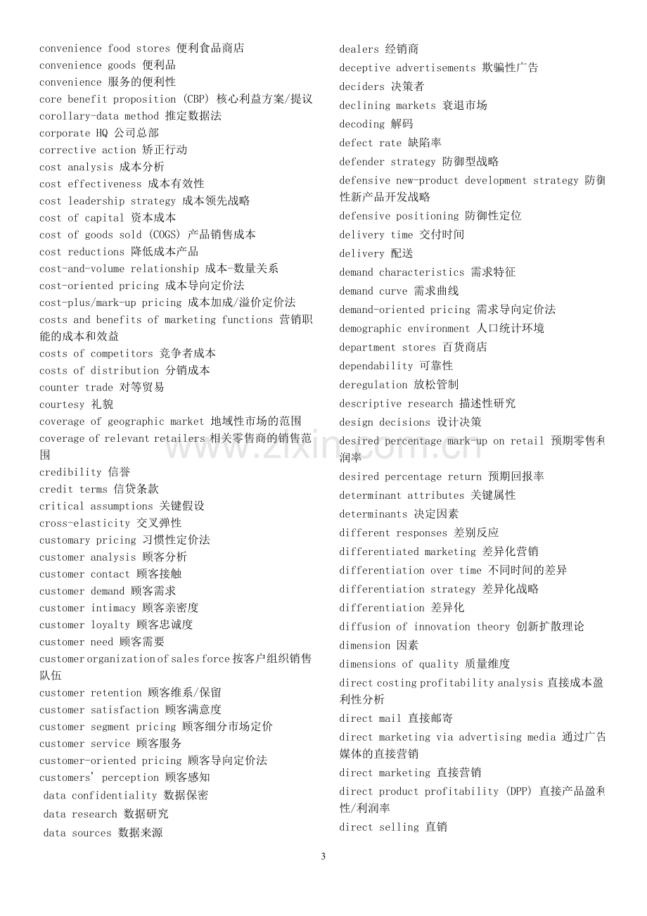 Marketing市场营销专业词汇中英文对照表.doc_第3页