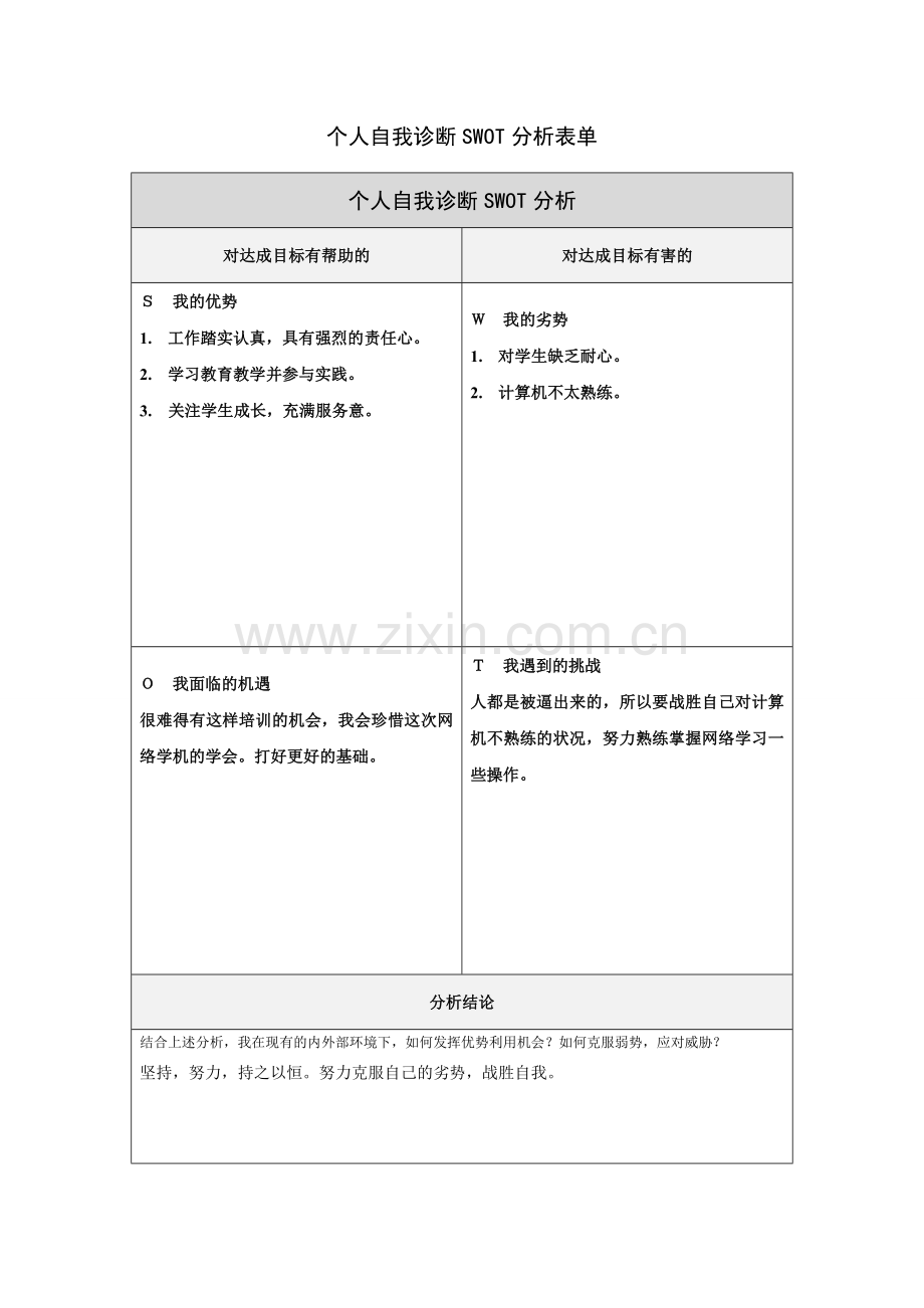 詹金荣自我诊断SWOT分析表.doc_第1页