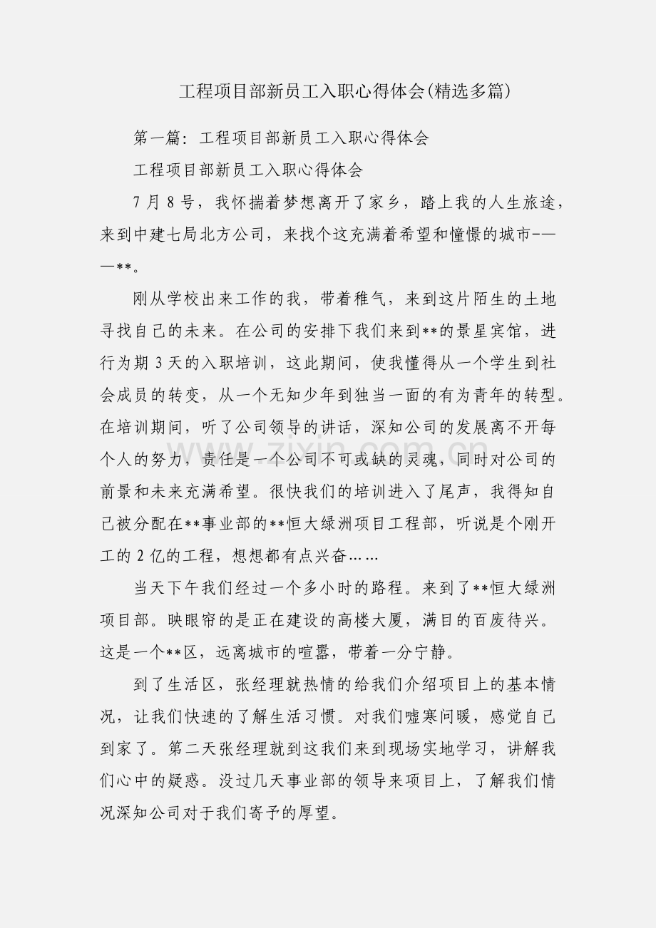 工程项目部新员工入职心得体会(多篇).docx_第1页