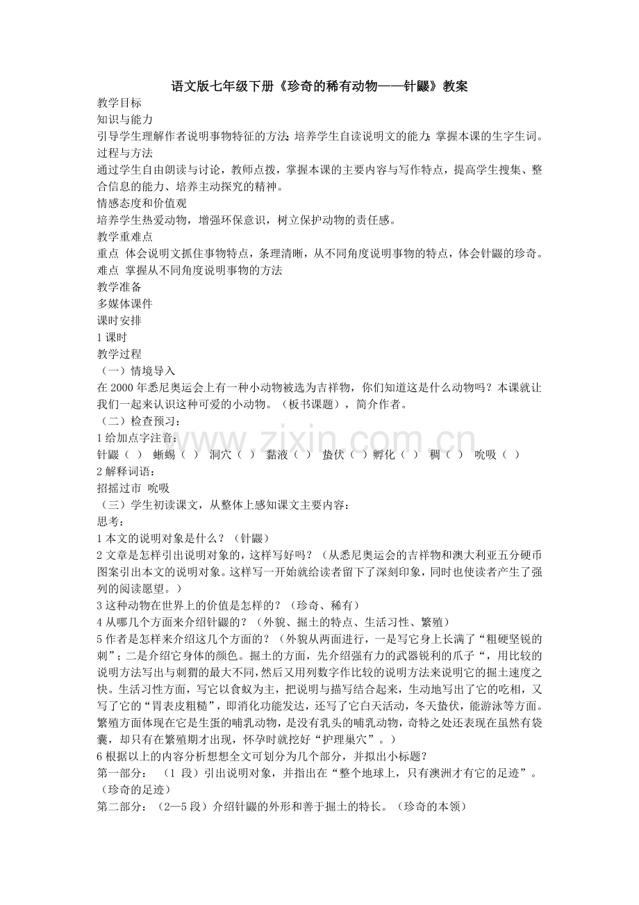 珍奇的稀有动物——针鼹..docx_第1页