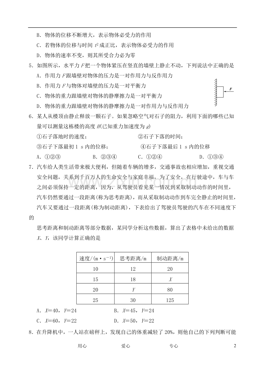 吉林省吉林市普通中学11-12学年高一物理上学期期末考试.doc_第2页