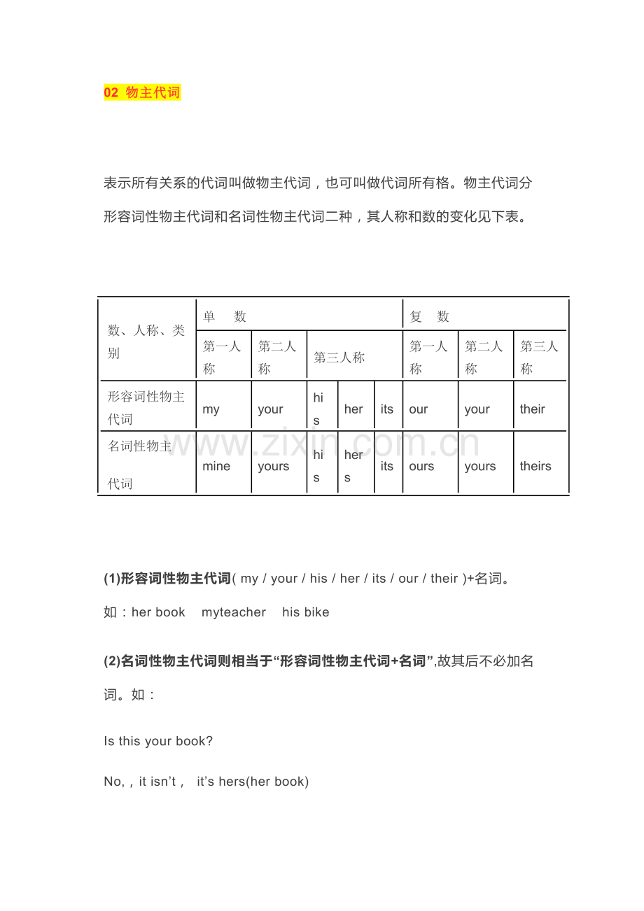 初中英语人称代词与物主代词用法+练习.docx_第2页