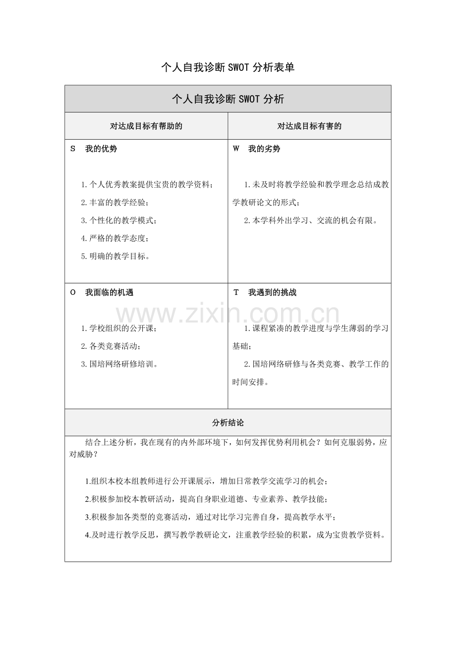 周辉个人自我诊断SWOT分析表.doc_第1页