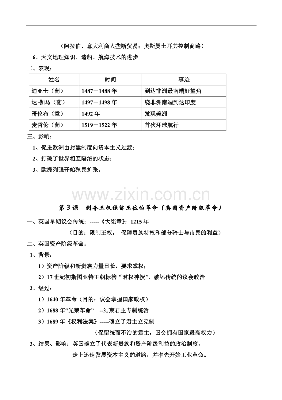 北师大版九年级历史上册每课知识点总结复习(教师用).doc_第2页