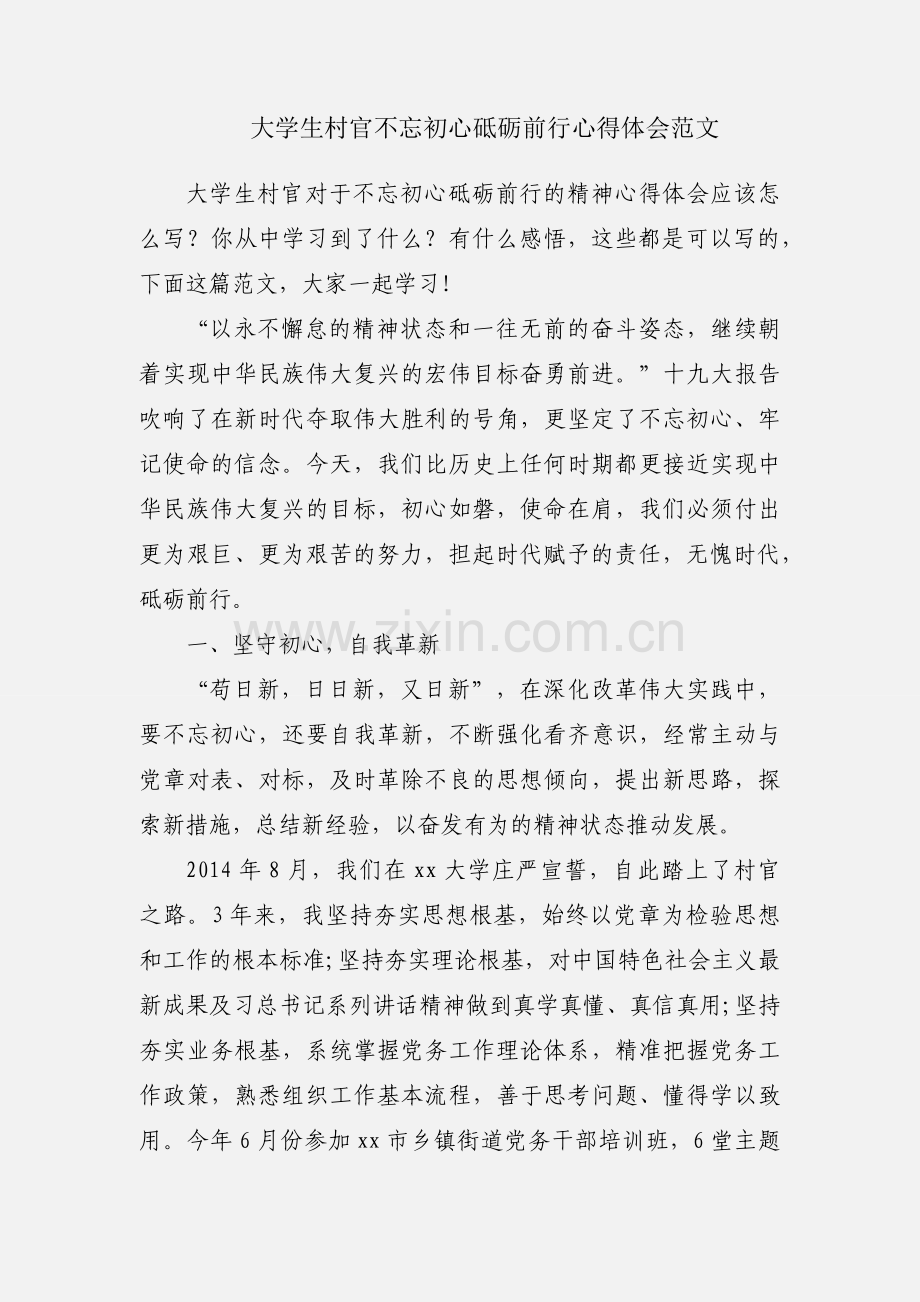 大学生村官不忘初心砥砺前行心得体会范文.docx_第1页