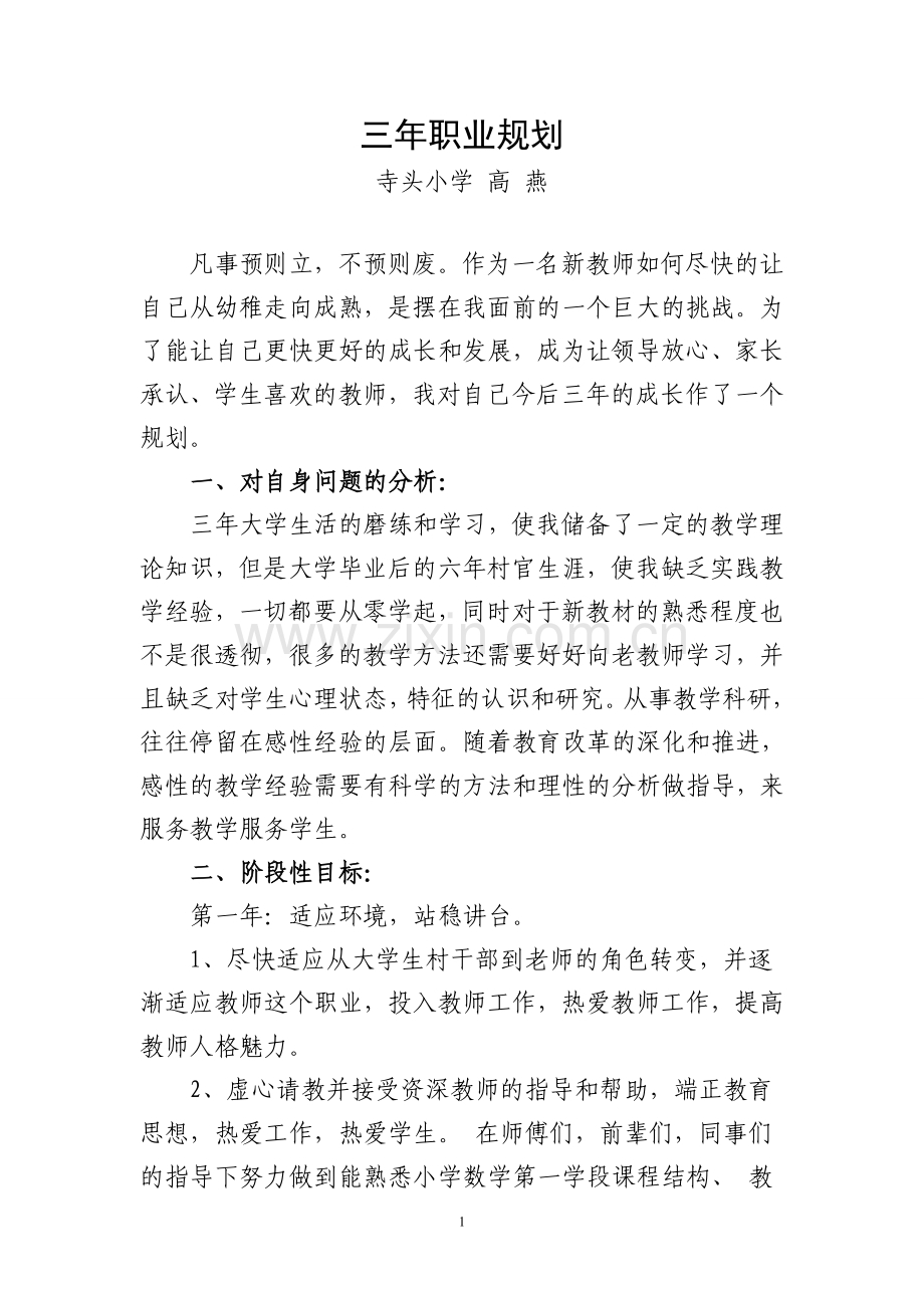 新教师职业生涯三年规划.doc_第1页