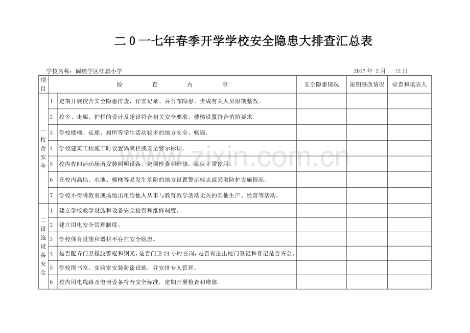 开学学校安全隐患大排查汇总表.doc_第1页