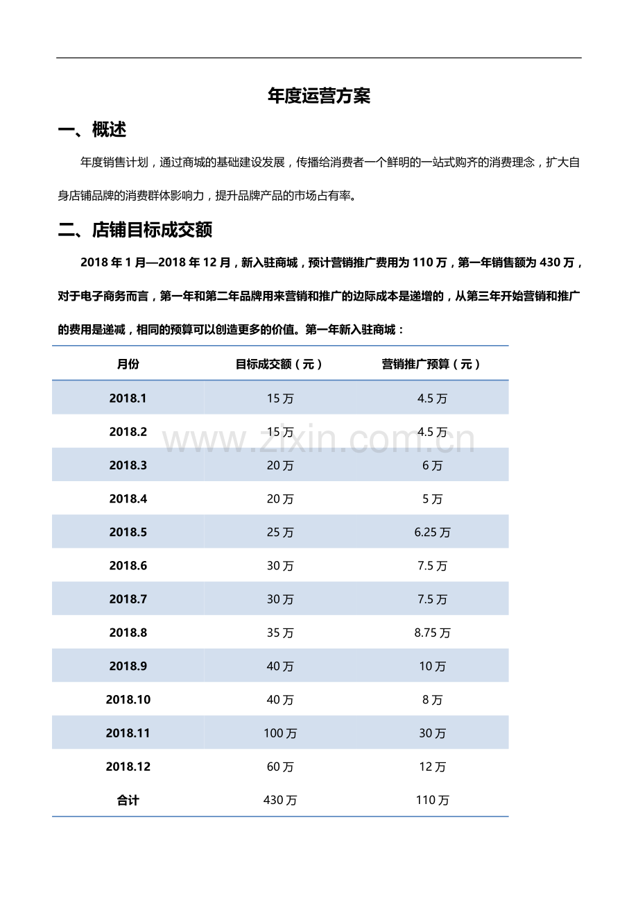 2018天猫商城年度运营计划-天猫店铺全年运营规划-电子商务项目年度经营计划.doc_第1页