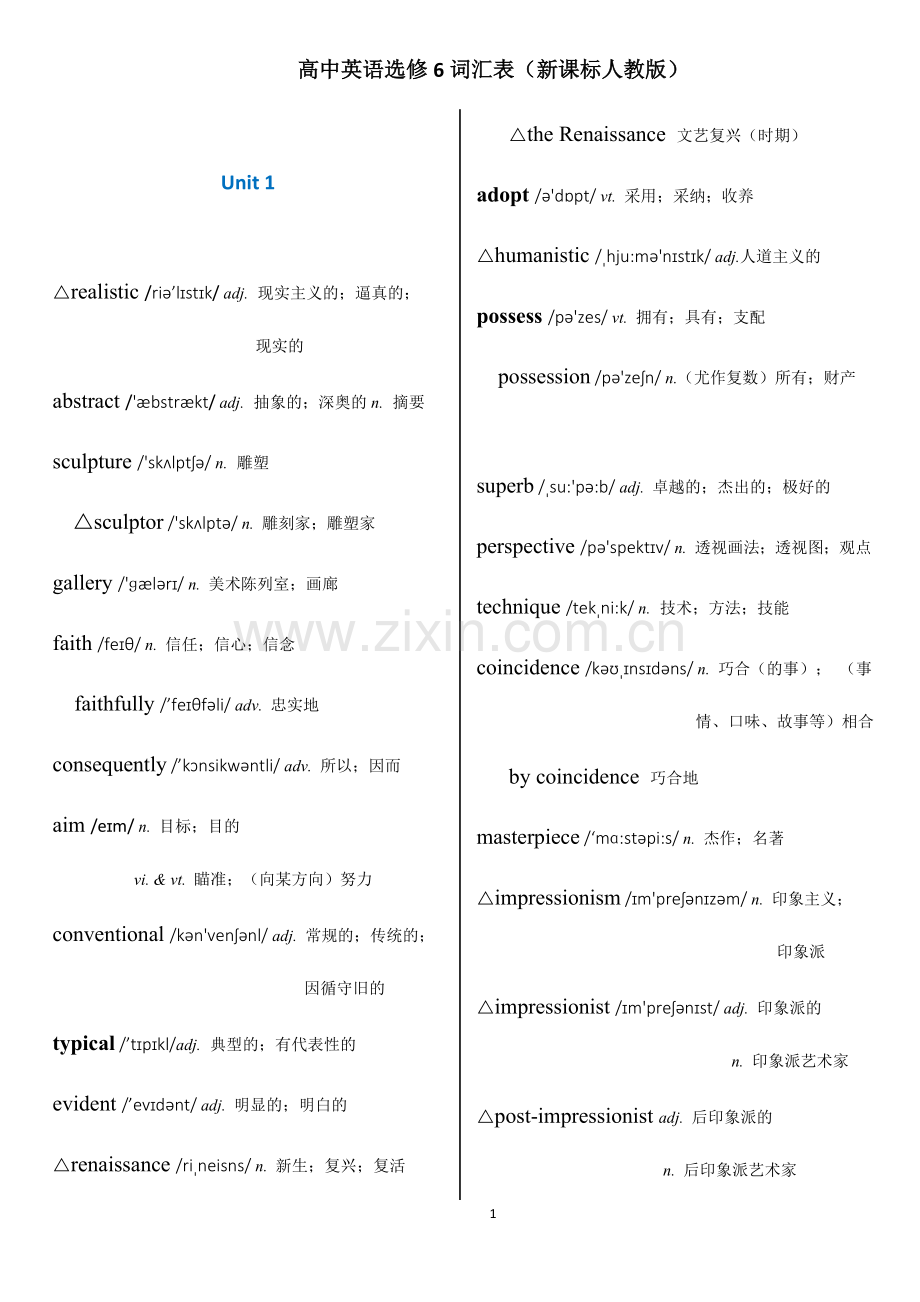 人教版高中英语选修6单词表带音标--.docx_第1页