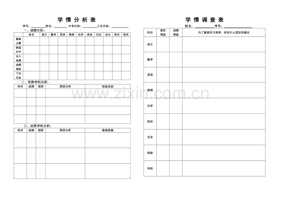 学生考试分析与总结表格.doc_第1页