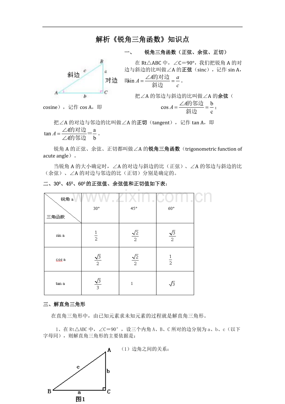 解析《锐角三角函数》知识点.doc_第1页