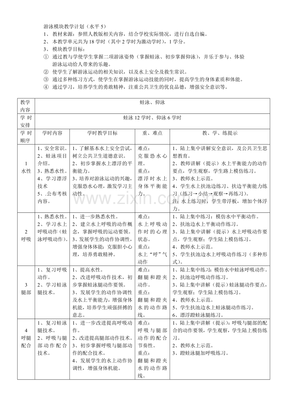 游泳模块教学计划.doc_第1页