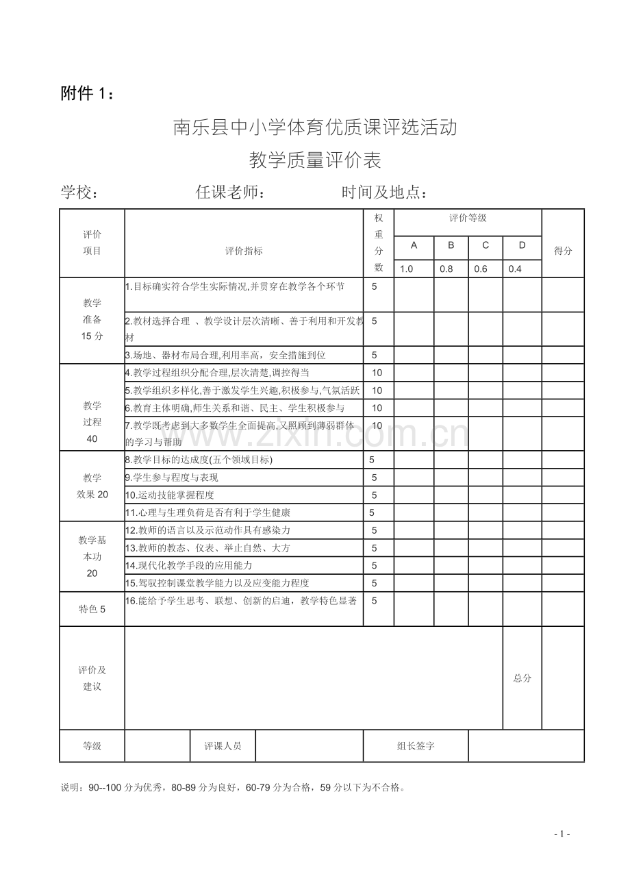 音乐、体与育、美术优质课评价表.doc_第1页