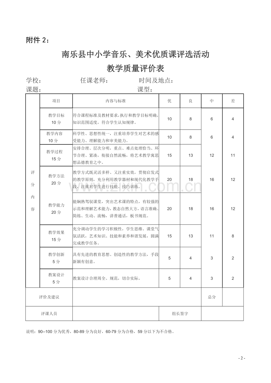 音乐、体与育、美术优质课评价表.doc_第2页