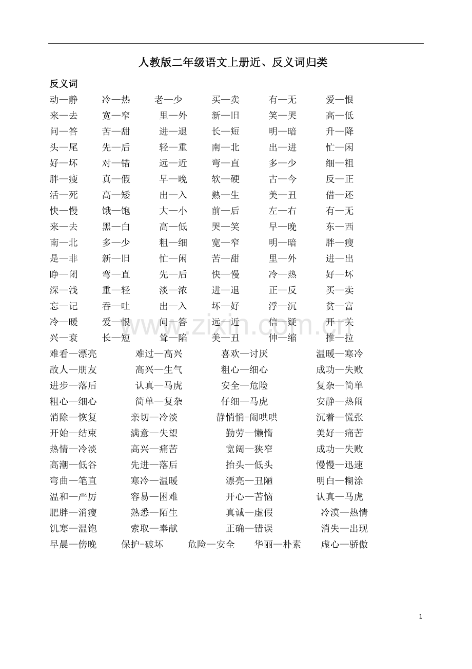 人教版二年级语文上册近义词整理.docx_第1页