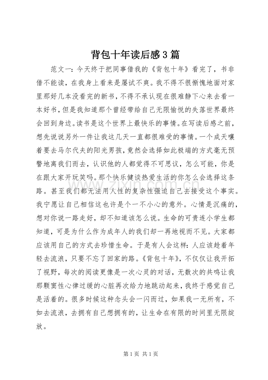 背包十年读后心得3篇.docx_第1页