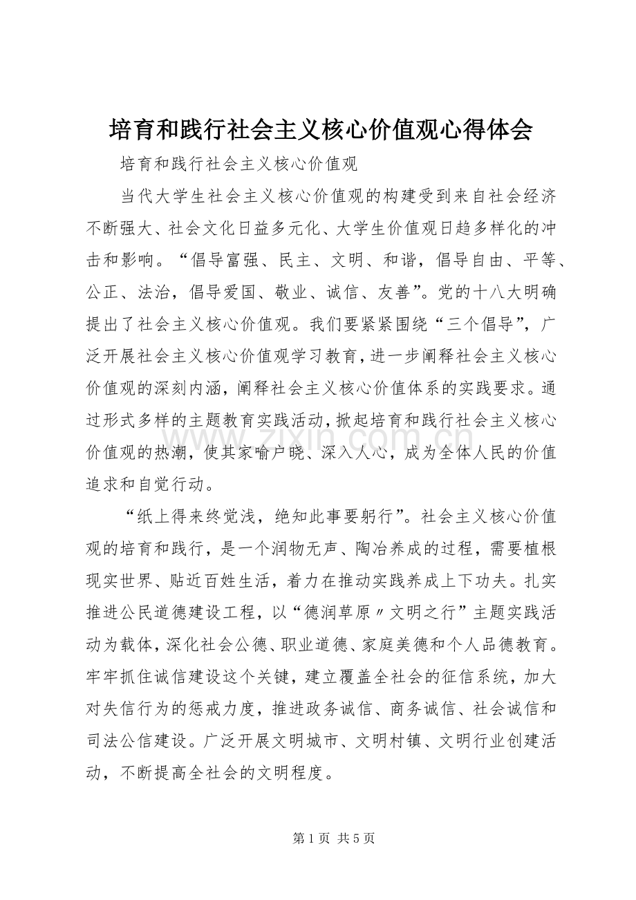 培育和践行社会主义核心价值观体会心得3.docx_第1页