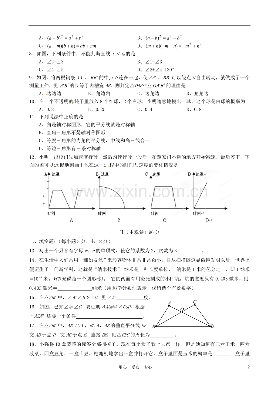 山西省农业大学附属中学2010-2011学年七年级数学下学期期中考试试题-北师大版.doc_第2页