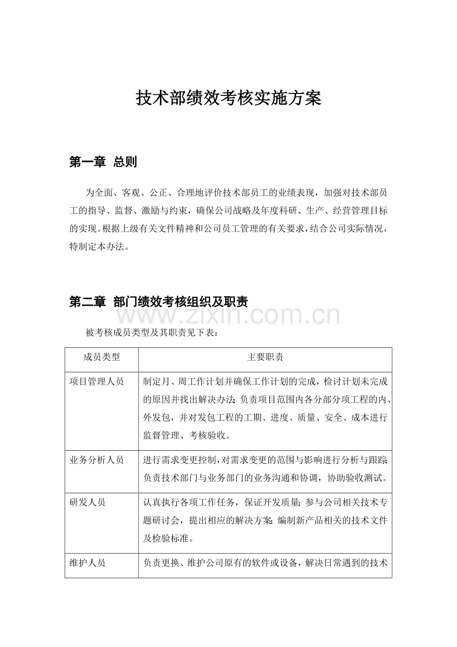 绩效考核实施方案(技术部).docx_第1页