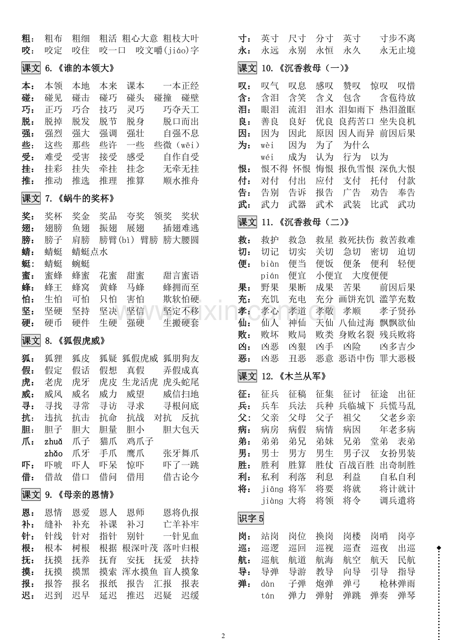 苏教版小学语文-二年级下册-生字表及组词.doc_第2页