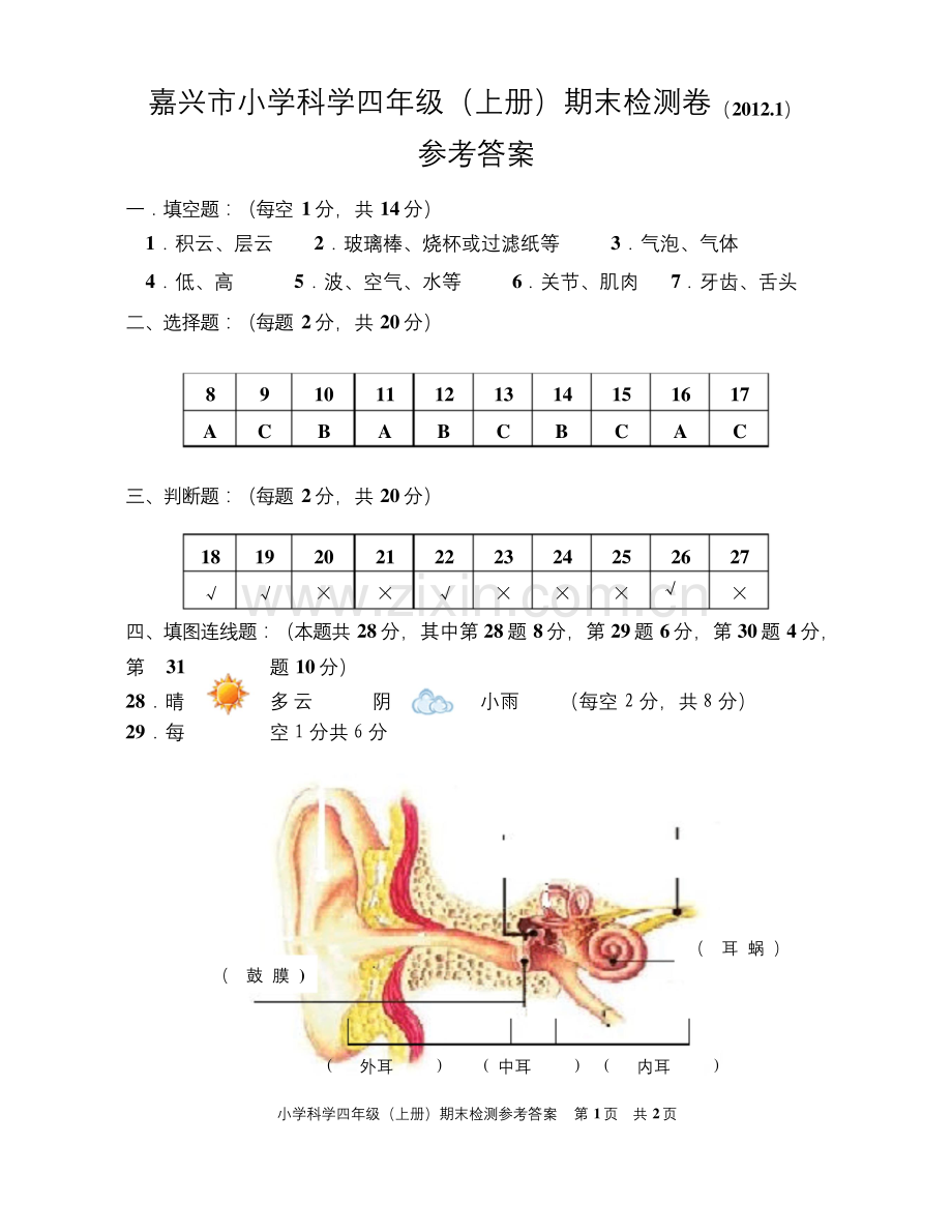 (参考答案)嘉兴市小学科学四年级(上册)期末检测卷.docx_第3页