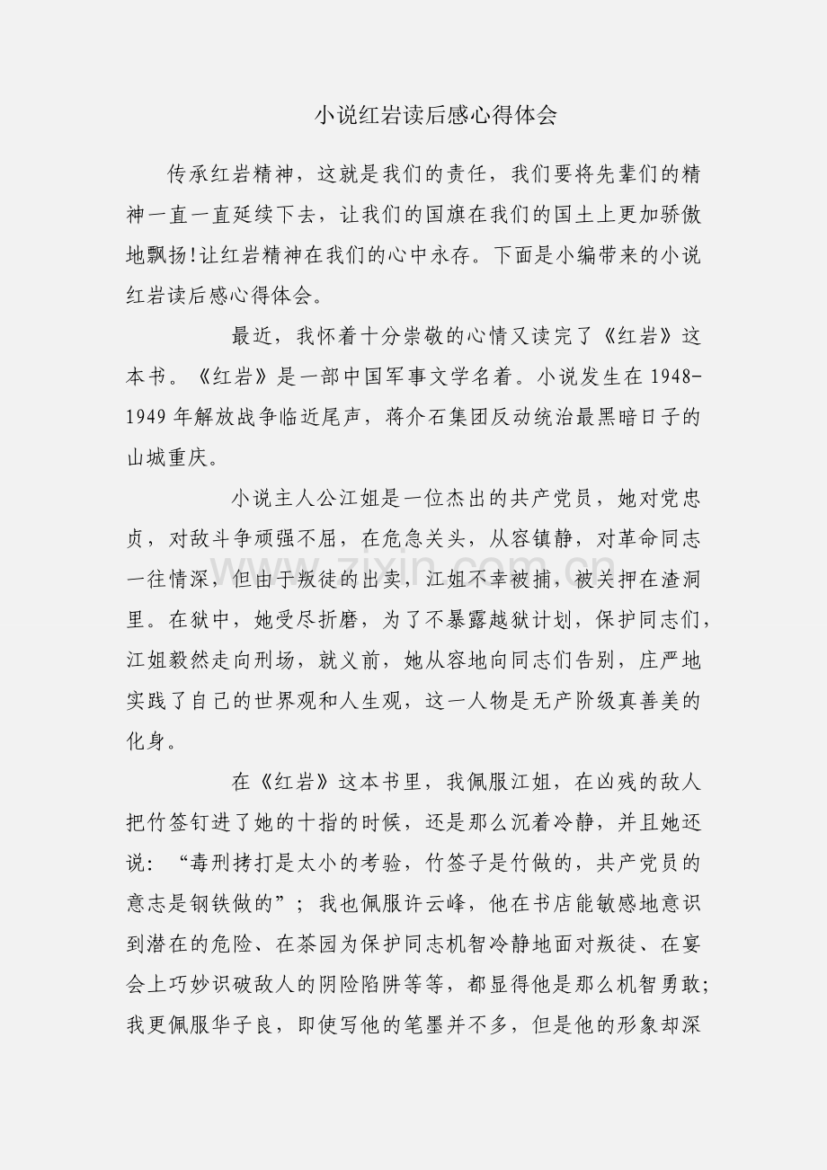 小说红岩读后感心得体会.docx_第1页