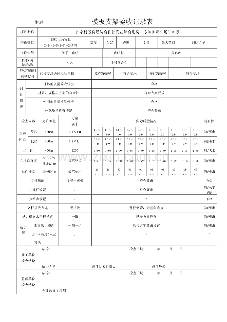 附表--------------模板支架验收记录表.doc_第2页