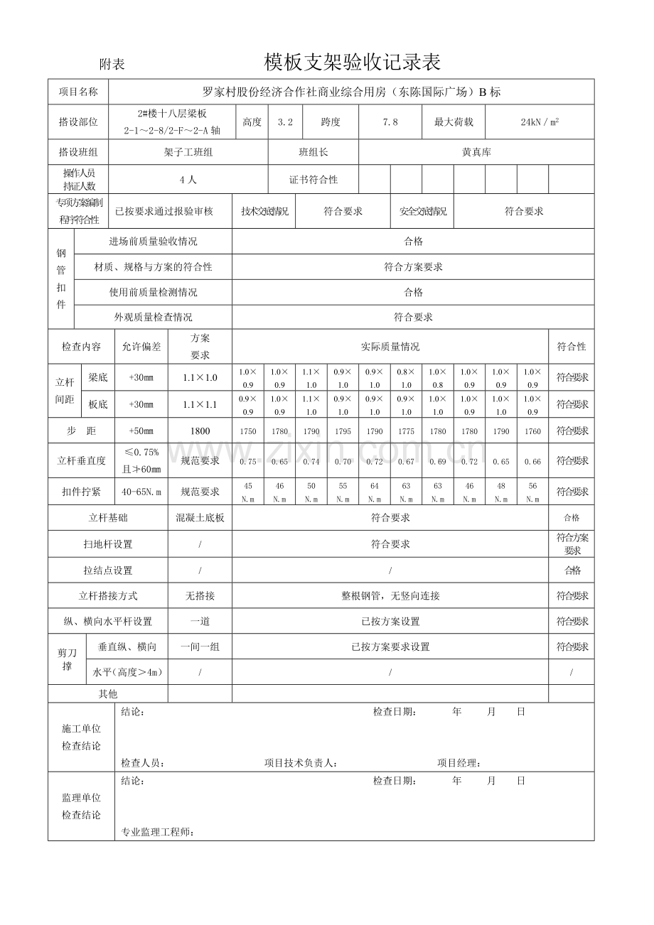 附表--------------模板支架验收记录表.doc_第3页