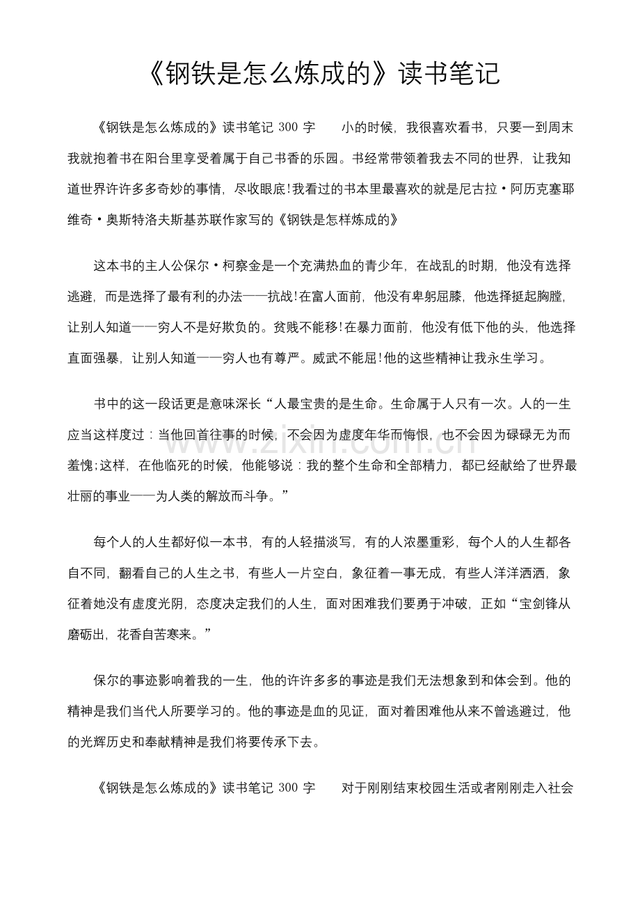 《钢铁是怎么炼成的》读书笔记.docx_第1页