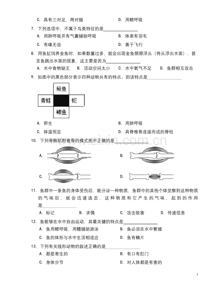 人教版八年级生物上册期中测试(含答案).docx_第2页