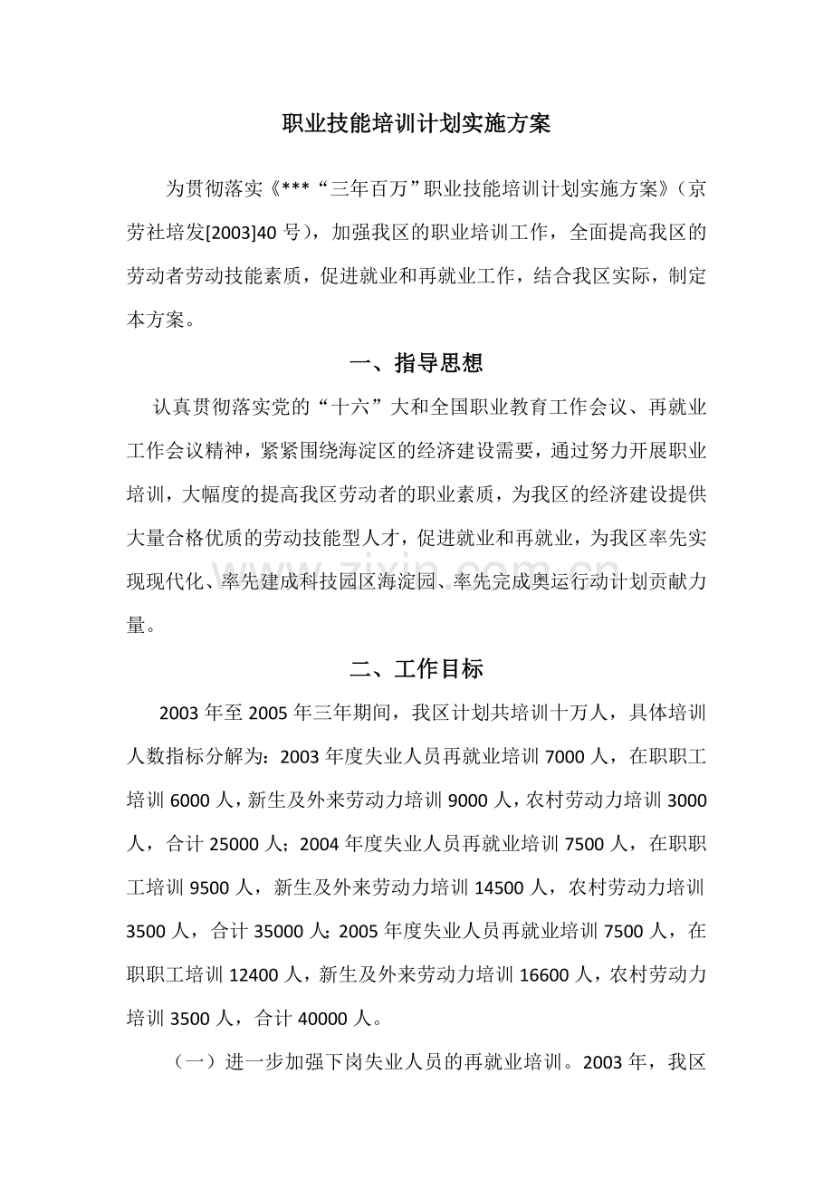 职业技能培训计划实施方案.doc_第1页