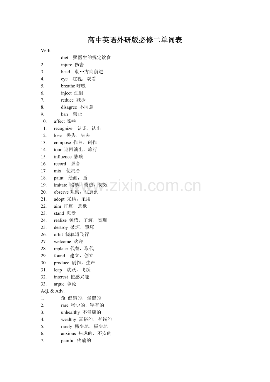 高中英语外研版必修二单词表.docx_第1页