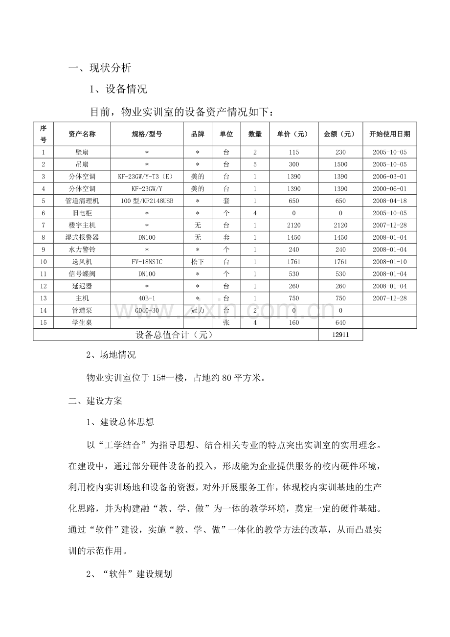 物业实训室建设方案.doc_第1页