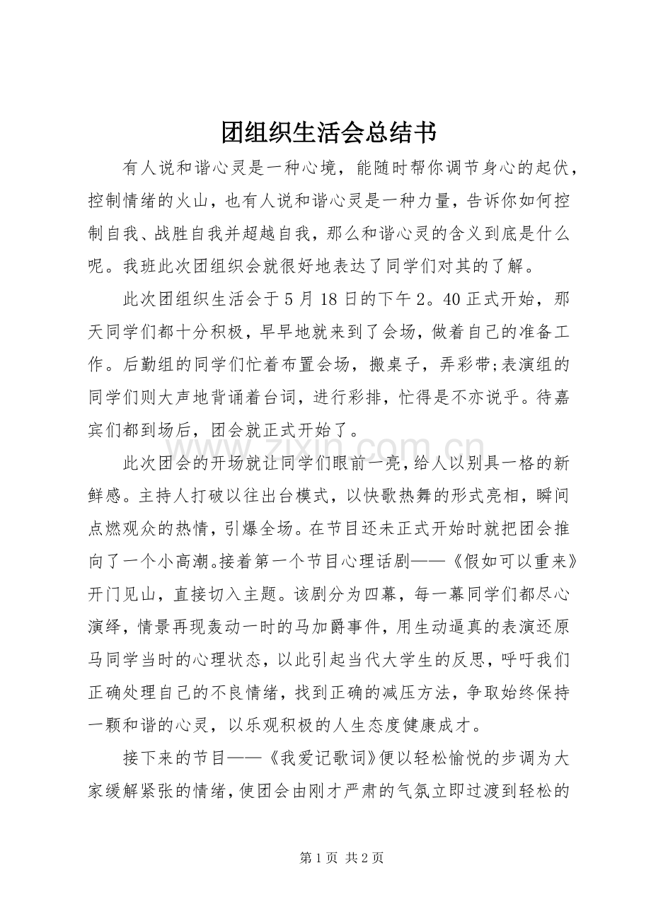 团组织生活会总结书 .docx_第1页