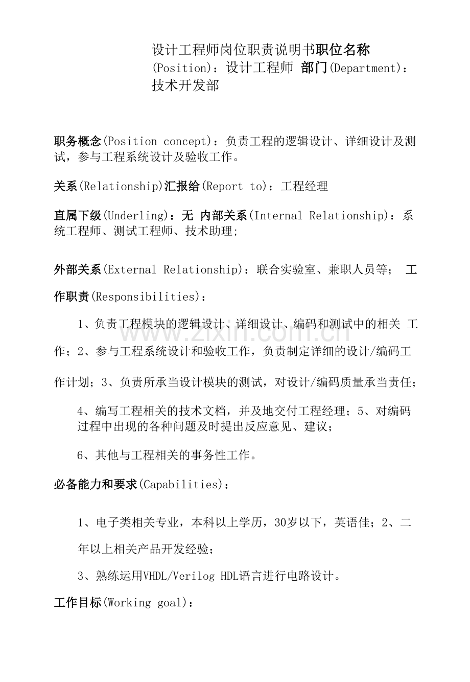 设计工程师岗位职责说明书.docx_第1页