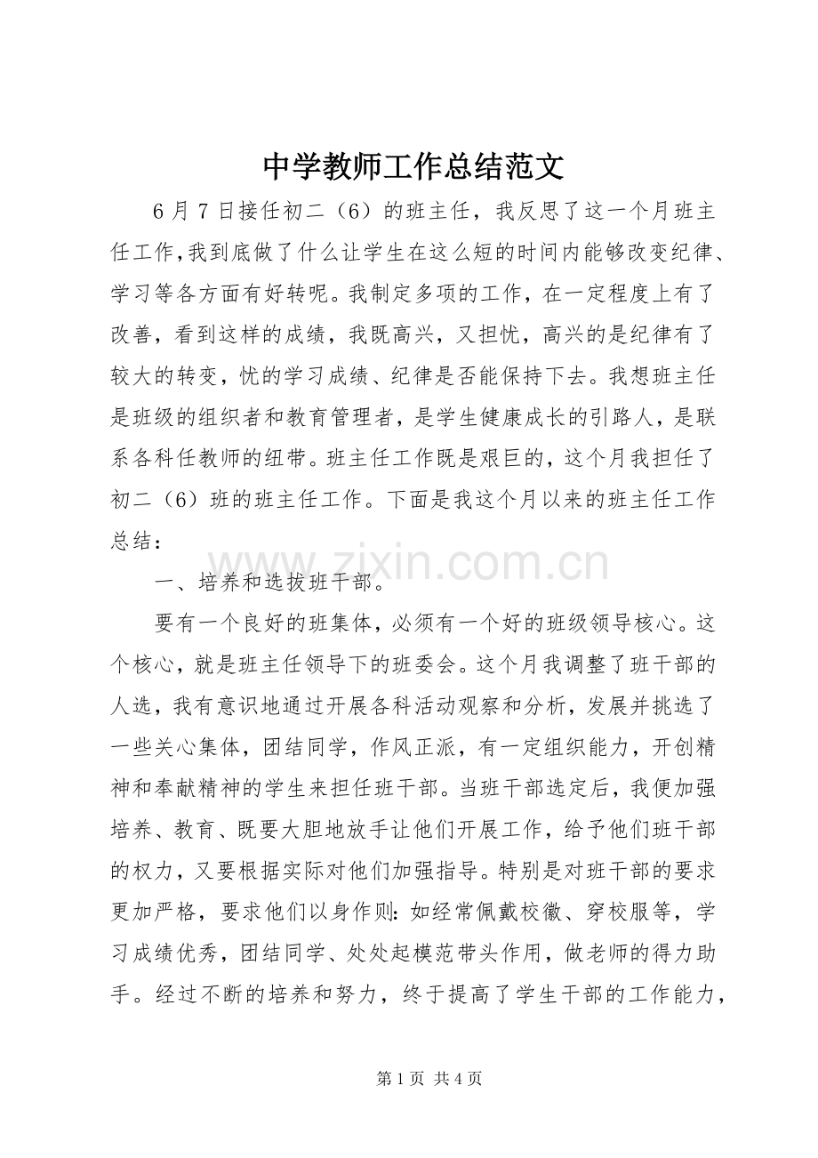 中学教师工作总结范文 .docx_第1页