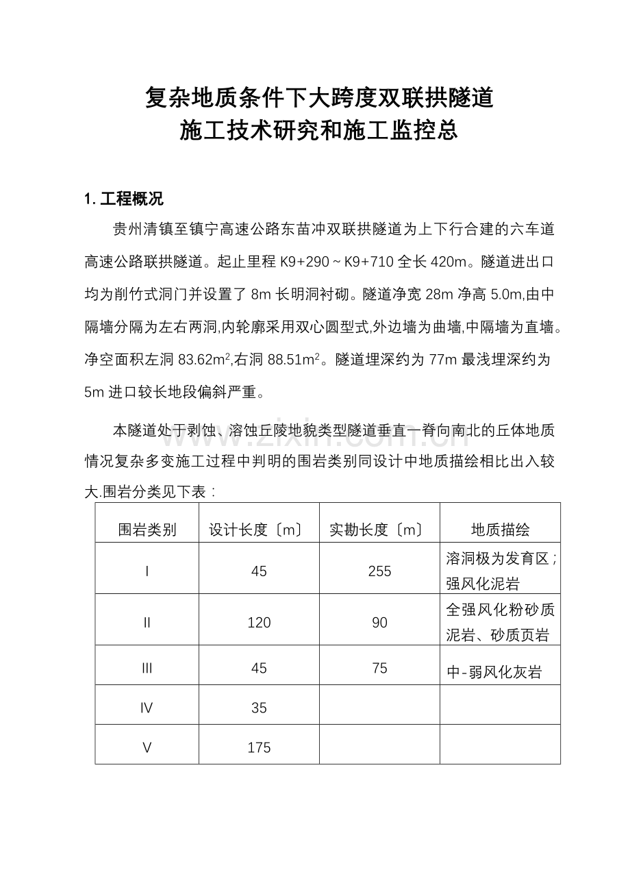 高速公路隧道减震爆破施工监控总报告.doc_第1页