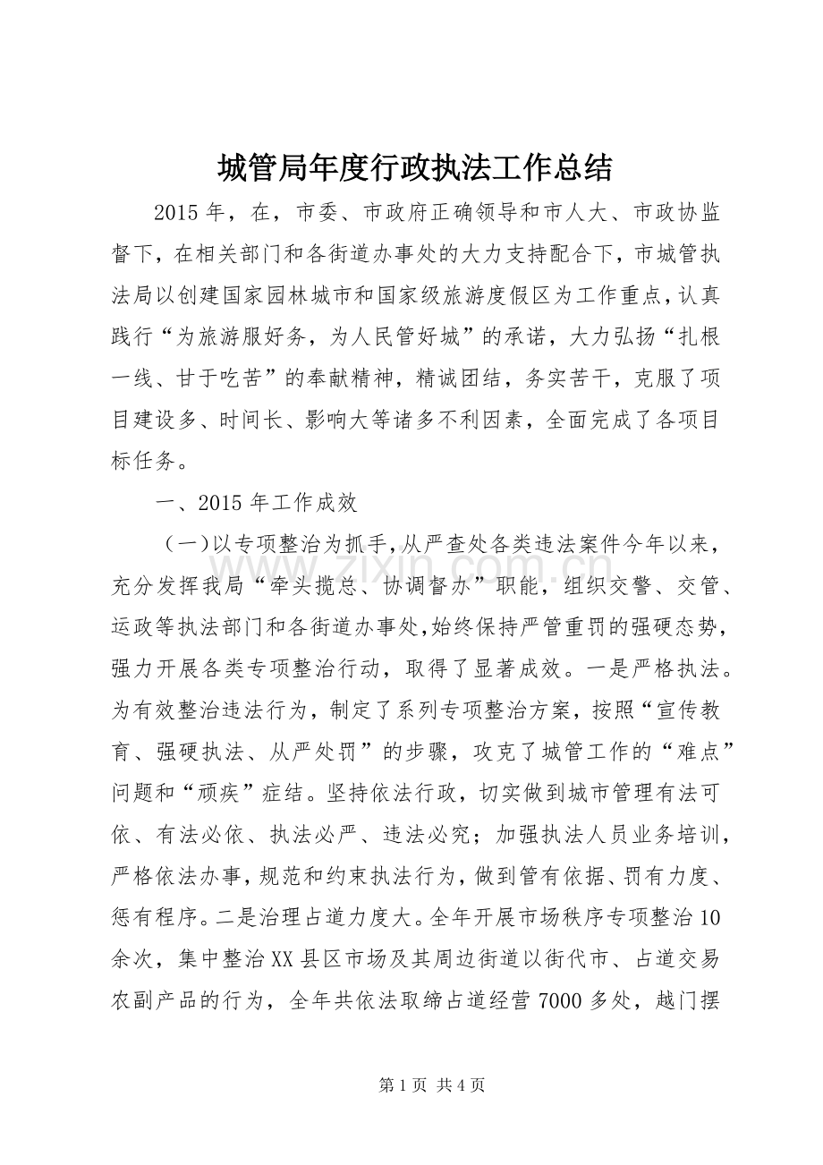 城管局年度行政执法工作总结 .docx_第1页