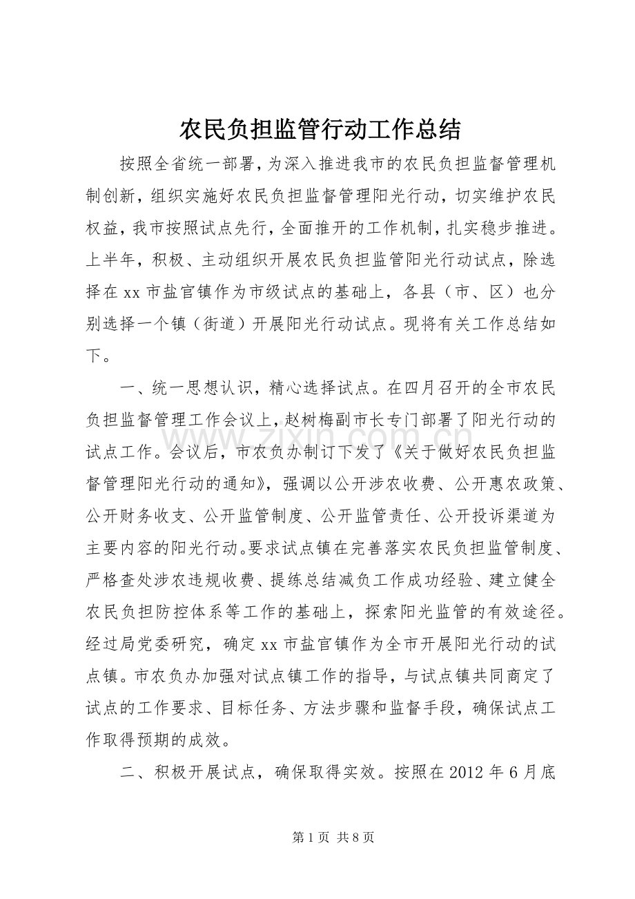 农民负担监管行动工作总结 .docx_第1页