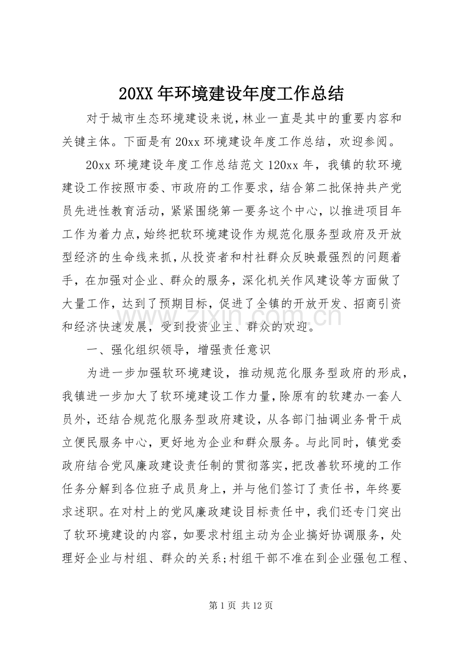 20XX年环境建设年度工作总结.docx_第1页