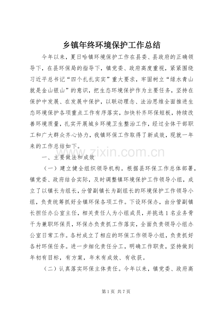 乡镇年终环境保护工作总结 .docx_第1页