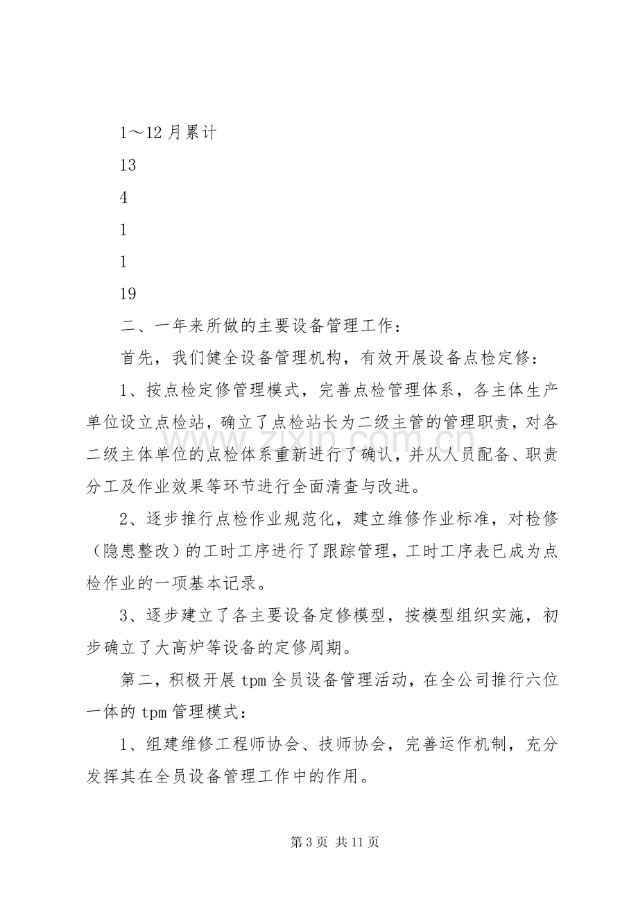 公司设备管理工作总结 .docx_第3页