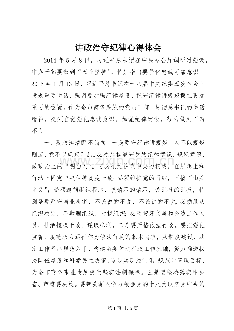 讲政治守纪律体会心得.docx_第1页