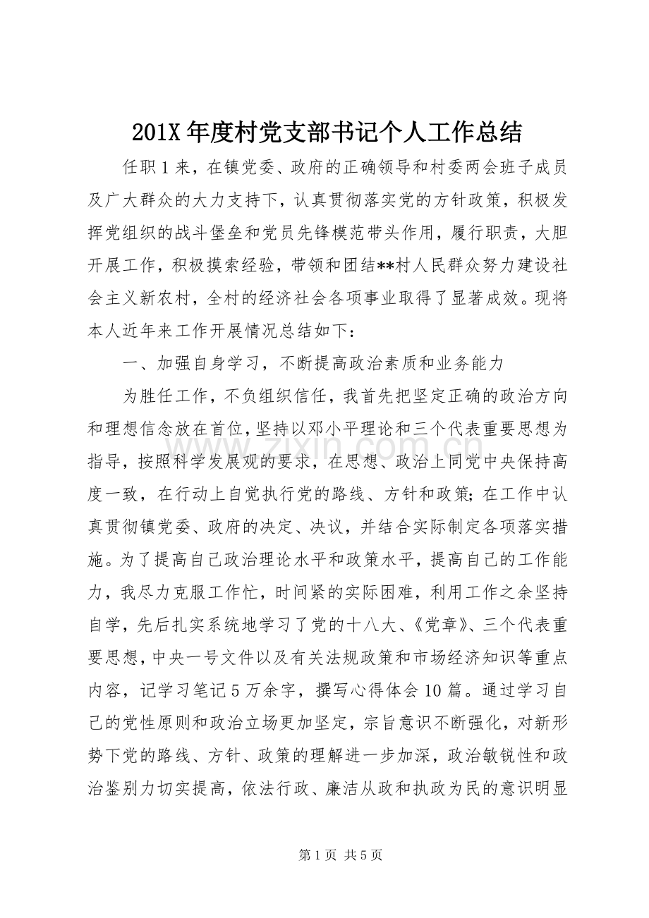 202X年度村党支部书记个人工作总结.docx_第1页