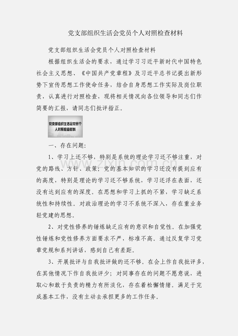 党支部组织生活会党员个人对照检查材料.docx_第1页