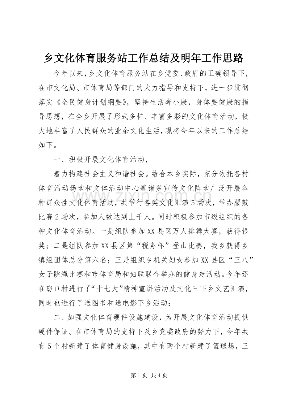 乡文化体育服务站工作总结及明年工作思路 .docx_第1页