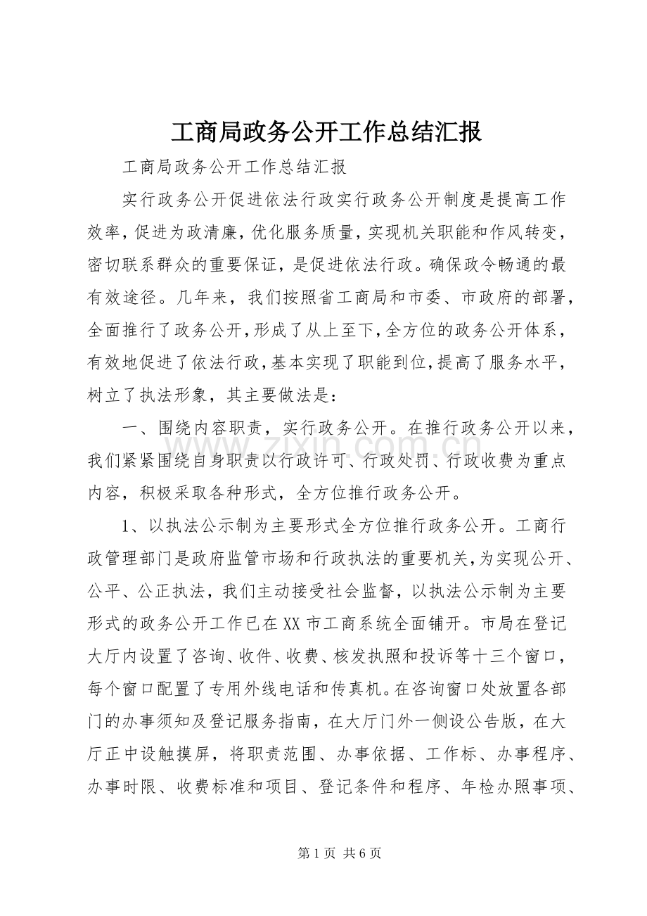 工商局政务公开工作总结汇报 .docx_第1页