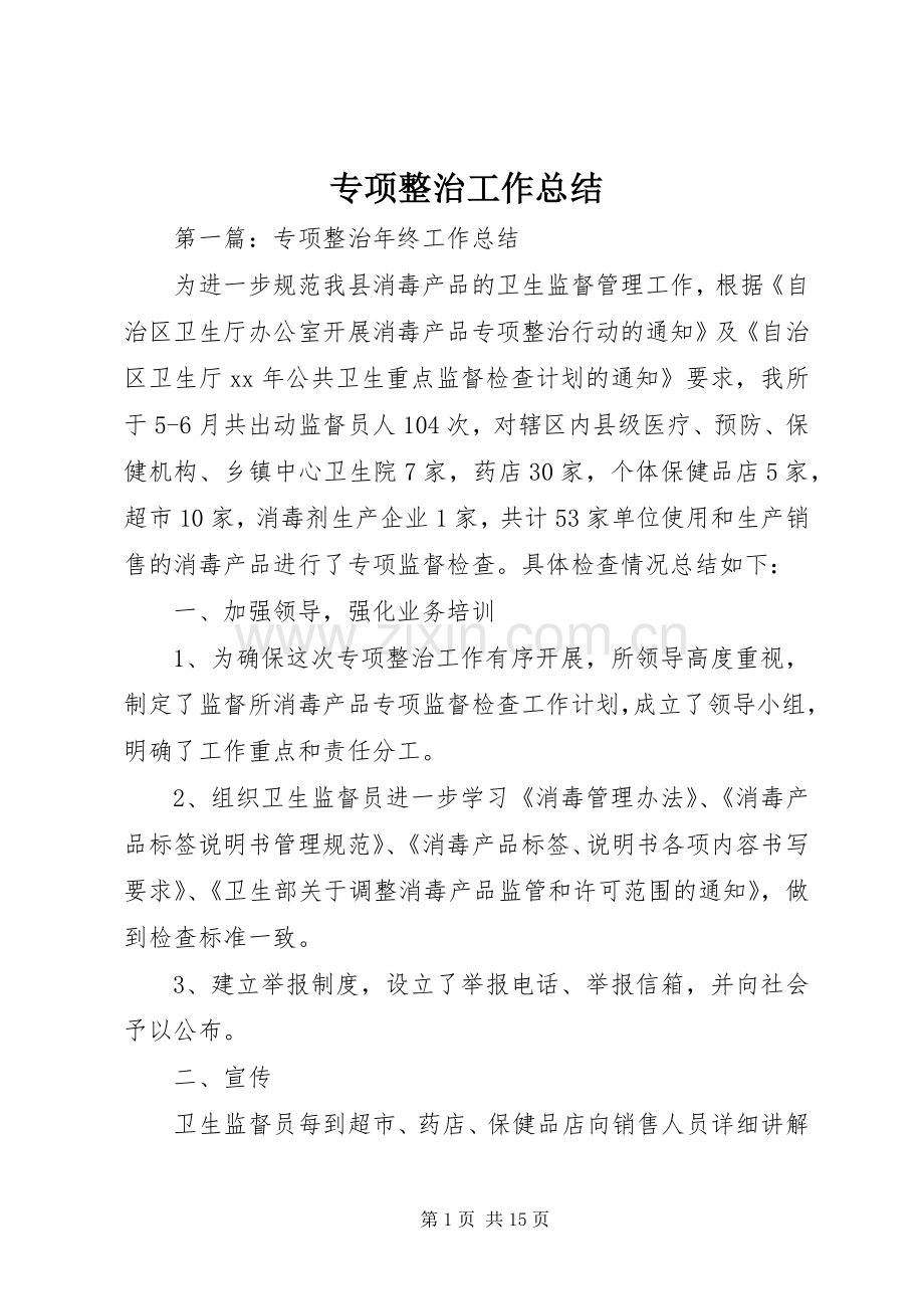 专项整治工作总结 .docx_第1页